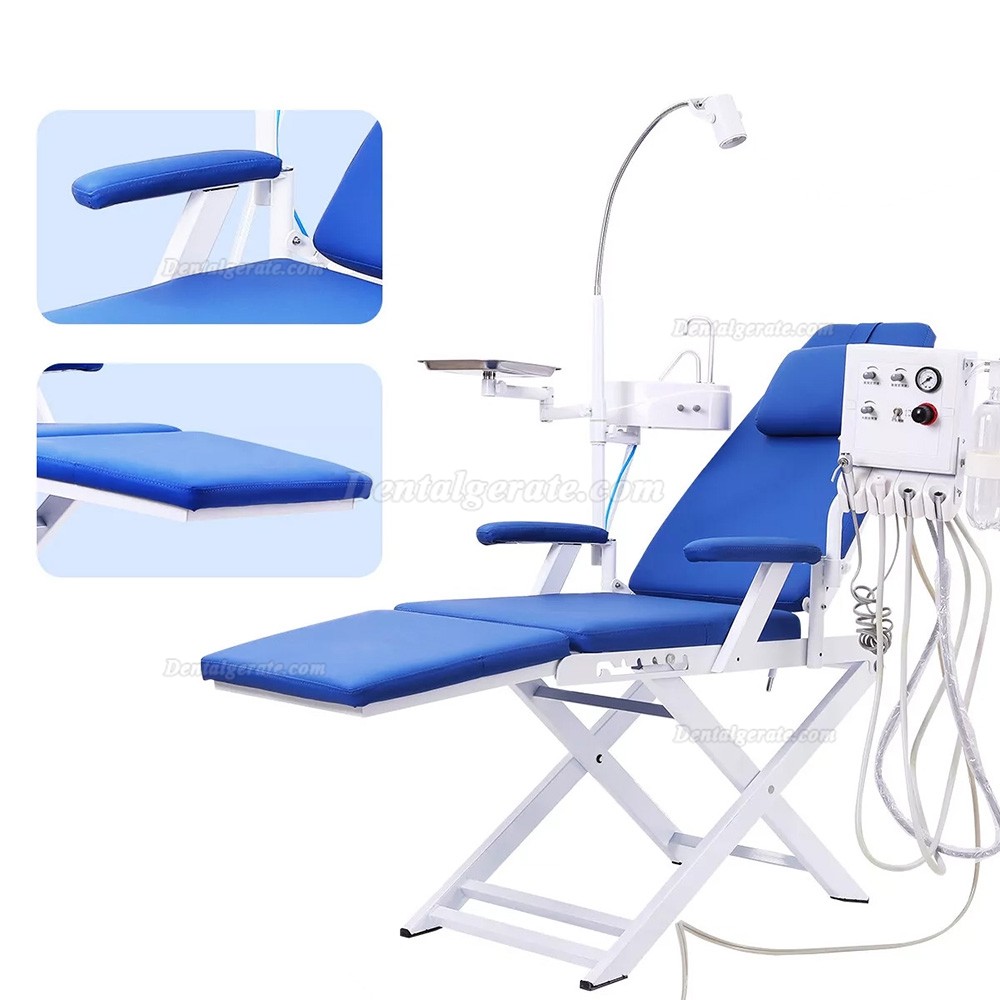 Mobiler Zahnarztstuhl, Tragbarer Behandlungsstuhl mit LED Behandlungsleuchte + Luftturbineneinheit + Dentaltablett